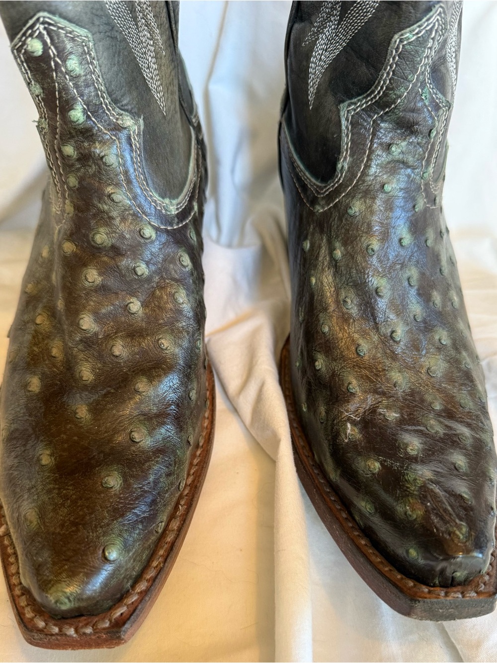 Freebird woodland green ostrich Distressed Leather Cowboy Boots - Picture 2 of 13